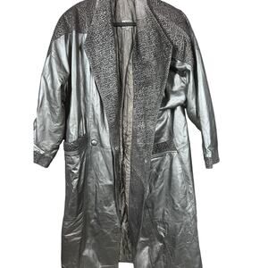 Vintage Comint Leather Quilted Long Jacket Coat Mens Size L Silver Argentina 90s